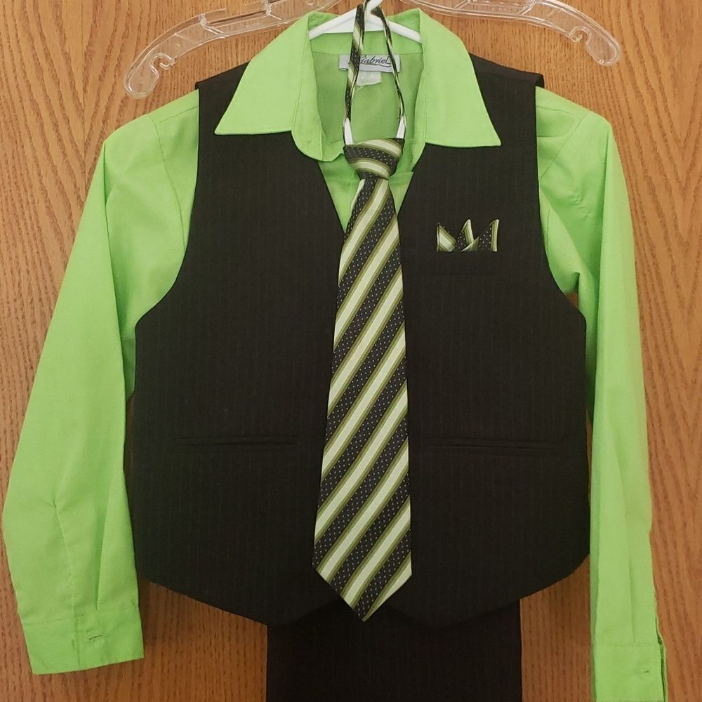 Gabriel Formal Wear Pants Shirt Vest Wedding Special Occasion Black Green Sz 10